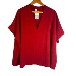 Urban Daizy NWT Orangish-Red Vneck Oversized Blouse Size Large VTG USA Made‎